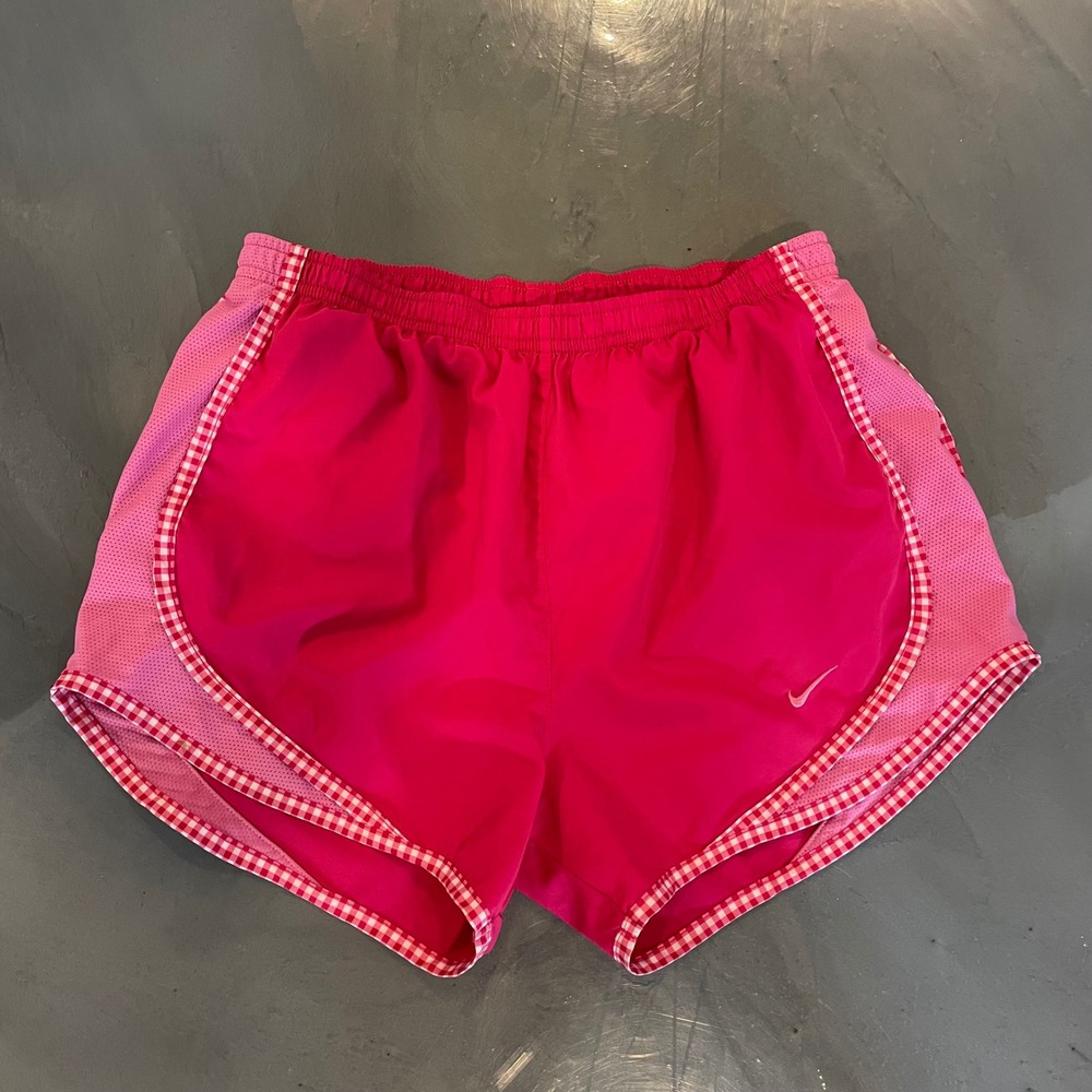 Nike Dri-FIT Womens XS Pink Gingham Trim Tempo Running Athletic Shorts 3"